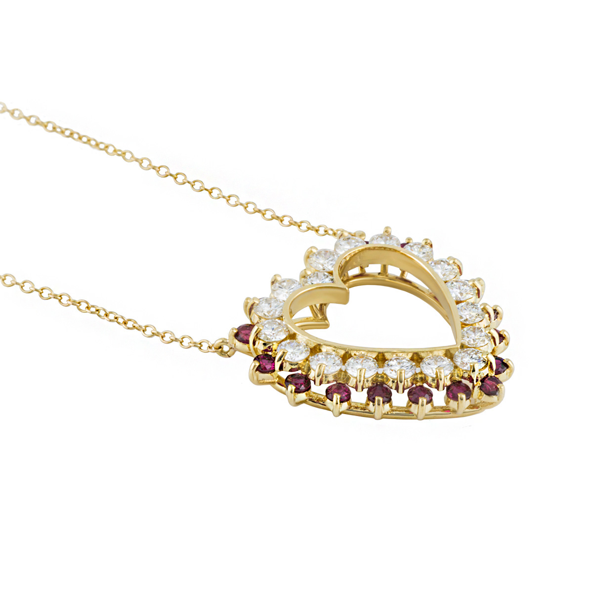 18k Yellow Gold Ruby & Diamond Heart Necklace | Rich Diamonds